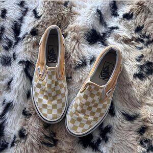 Vans Yellow and White Checkerboard Slip-Ons